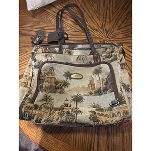 Ricardo Beverly Hills Tapestry Tote Bag Scenic Landscape Elephant Palm Tree Tan
